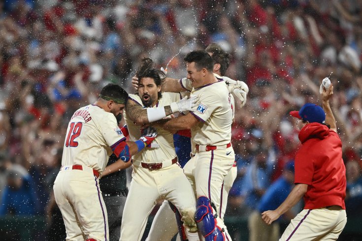 Phillies right fielder Nick Castellanos celebrates his walk-off single
Photo by Kyle Ross